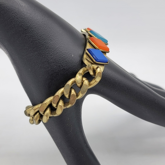 Anton Huenis Gold tone Curb Chain Diamond Shaped Lucite Signed Bracelet Rare Vtg - Picture 2 of 10